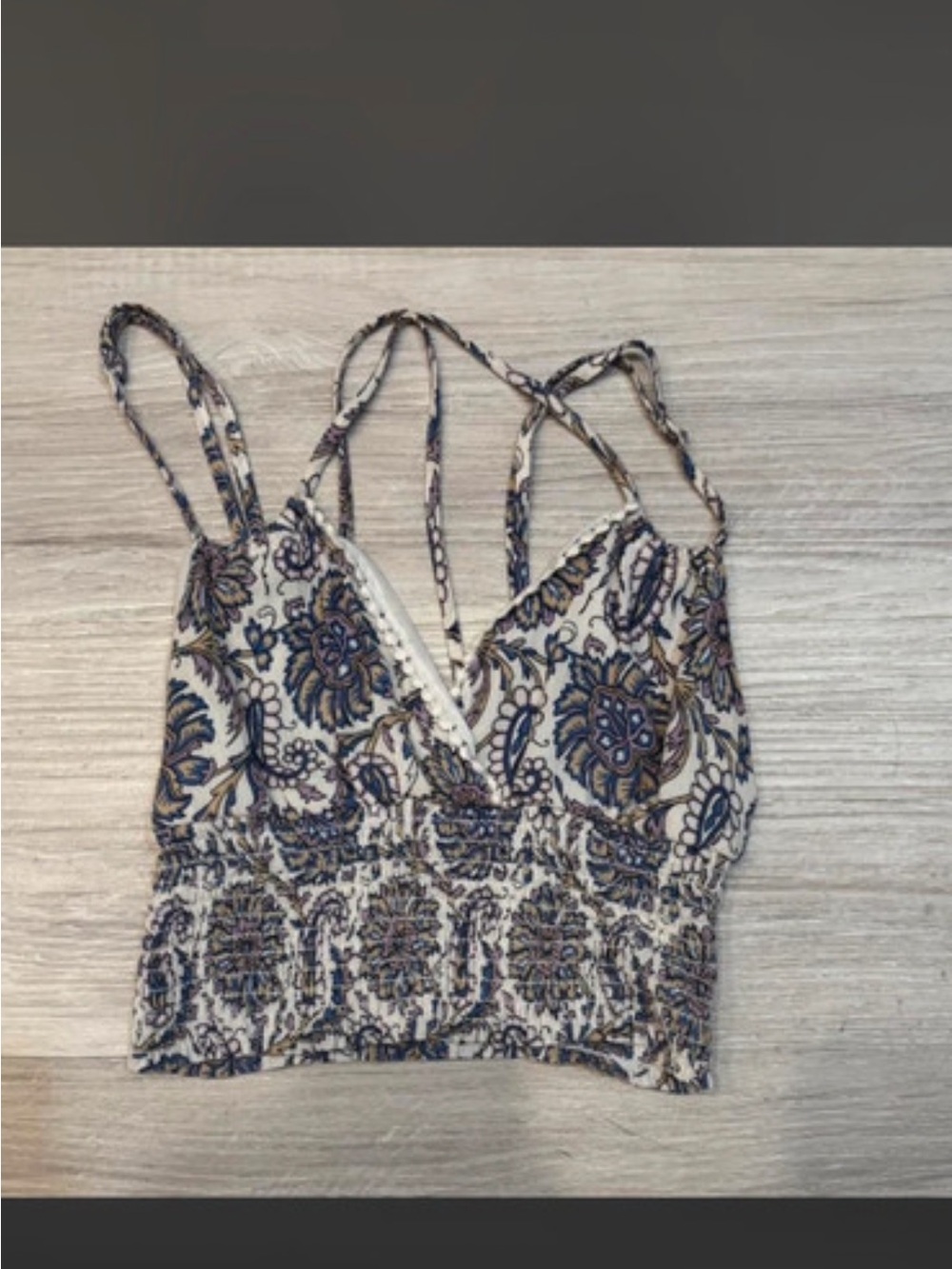 Smocked Paisley V-Neck Crop Tank Top